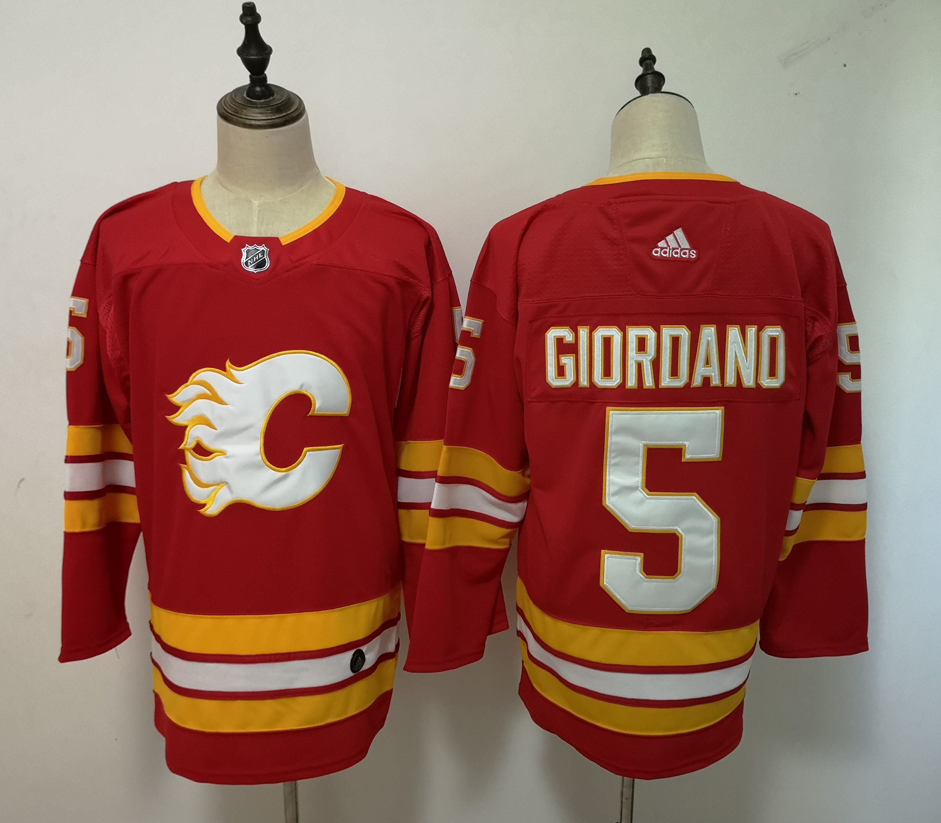 Men Calgary Flames 5 Giordano Red Adidas Alternate Authentic Stitched NHL Jersey